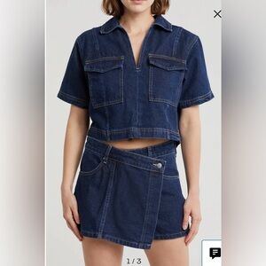 Vigoss Dark Blue Short Sleeve Denim Crop Top